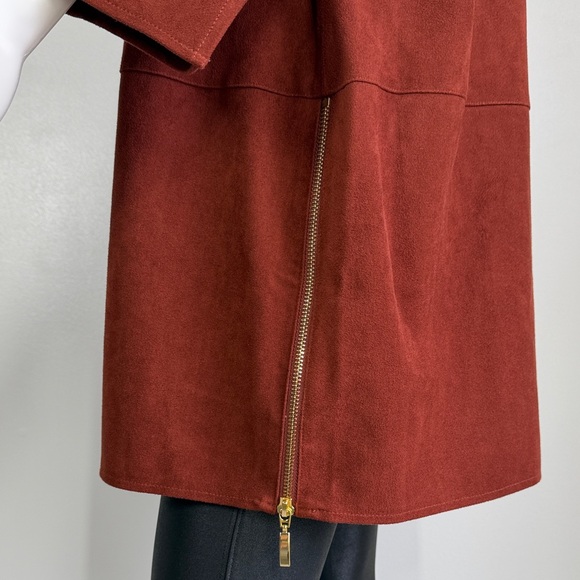 Chico’s Open Front Faux Suede Long Jacket in Rust Brown - Picture 5 of 10